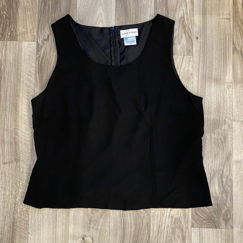 Avani‎ Evening 2X Black Chiffon Tank Top Back Zip, Lined PRISTINE